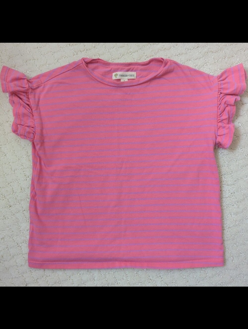 Tucker + Tate Pink Striped Ruffle Sleeve Tee Size 6